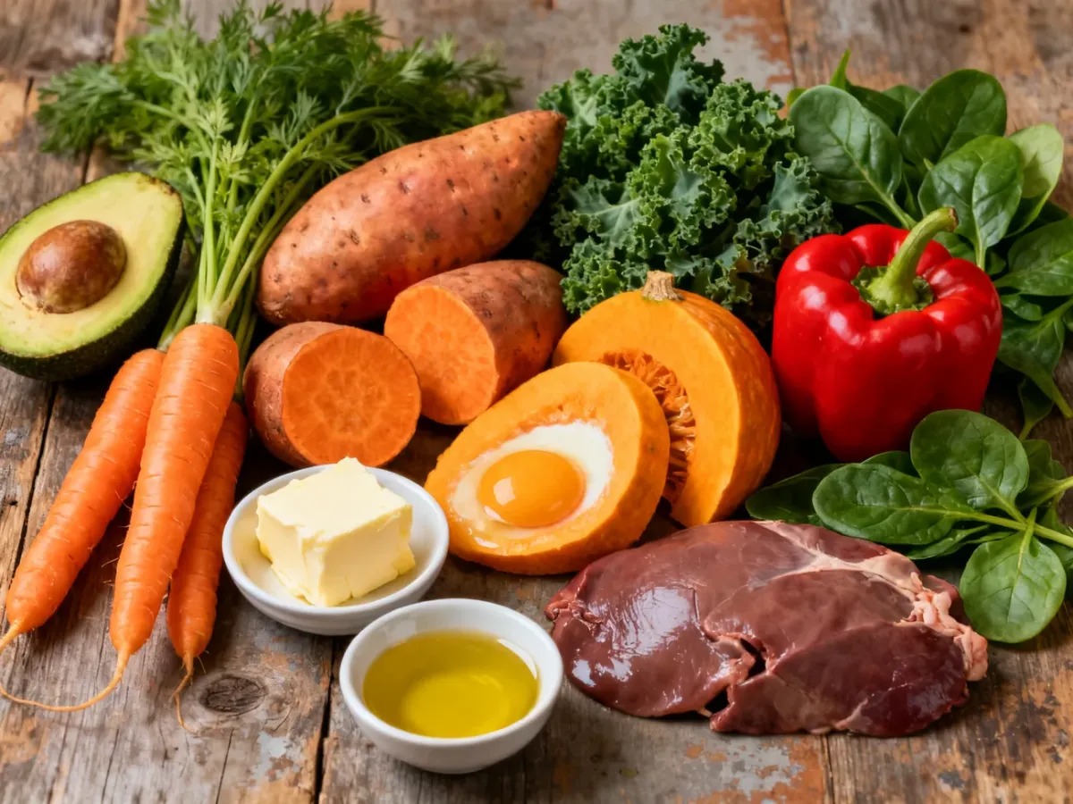 Produkty zwierzęce i roślinne bogate w witaminę A oraz źródła zdrowych tłuszczów