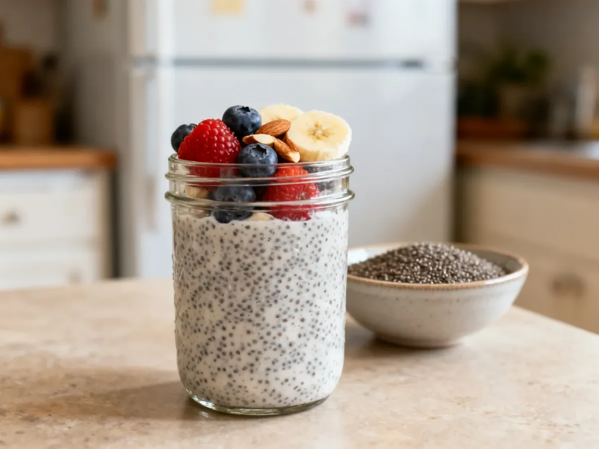 Pudding chia z owocami i orzechami