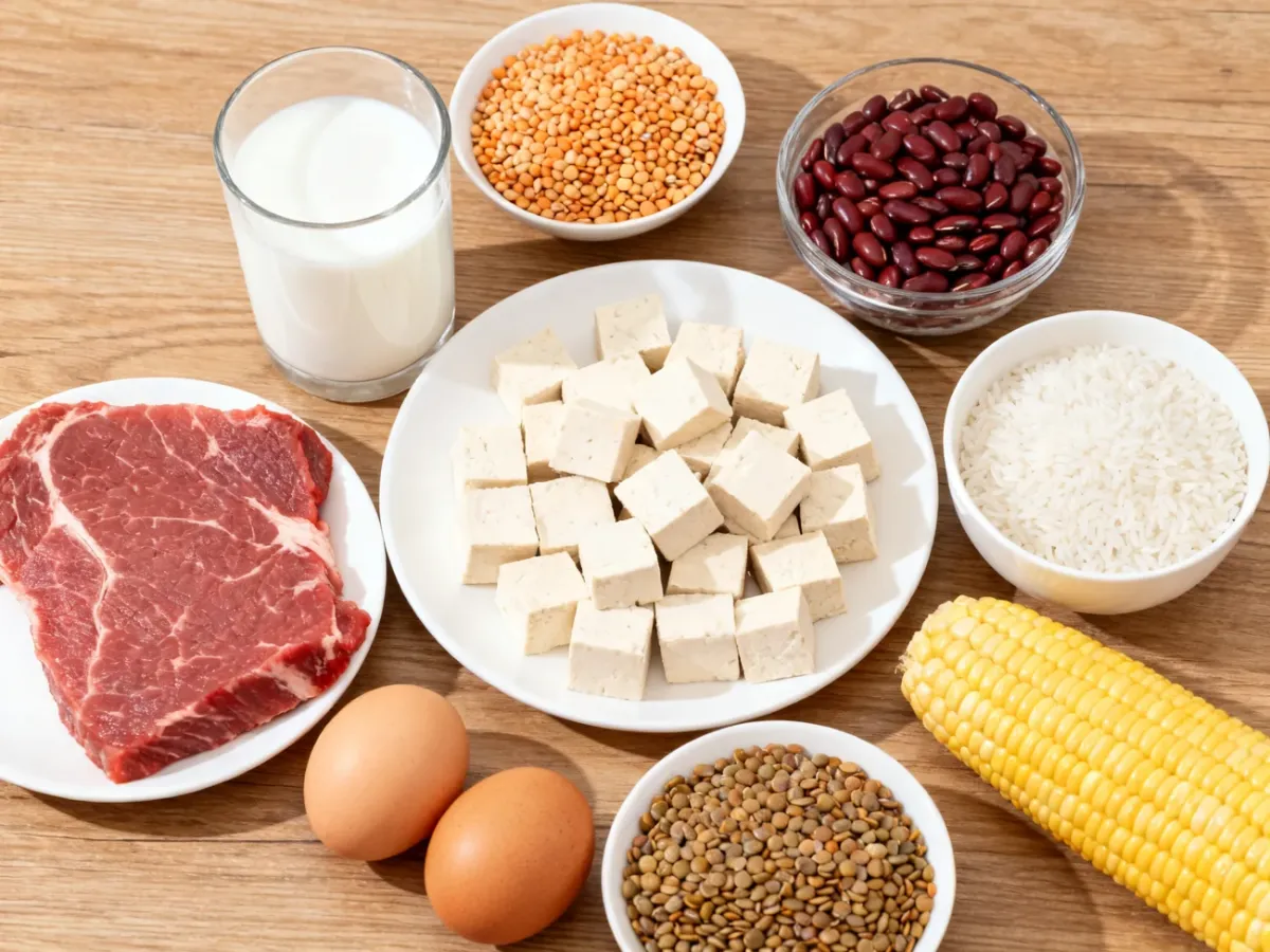 Różnorodne produkty spożywcze będące źródłem glutaminy